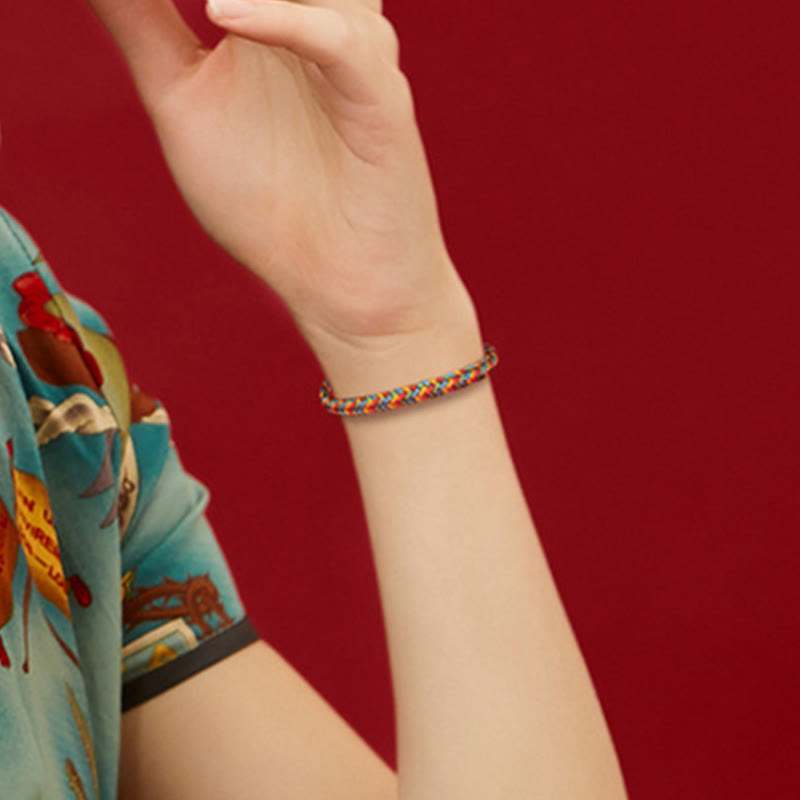 Wear FengShui 925 Sterling Silver Eight Thread Peace Knot Colorful Rope Luck Braided Bracelet