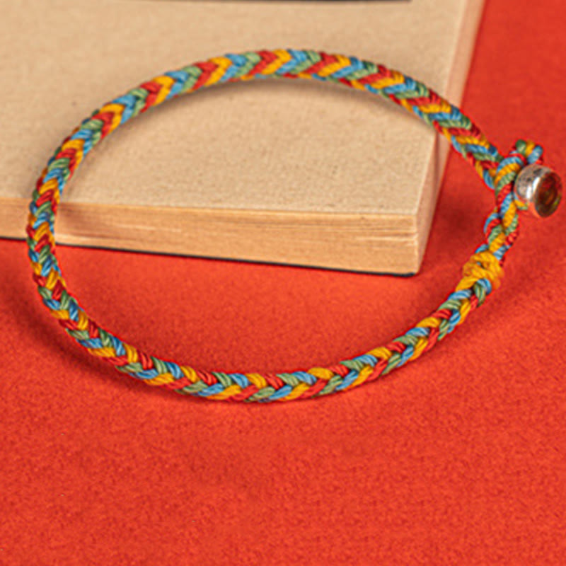 Wear FengShui 925 Sterling Silver Eight Thread Peace Knot Colorful Rope Luck Braided Bracelet