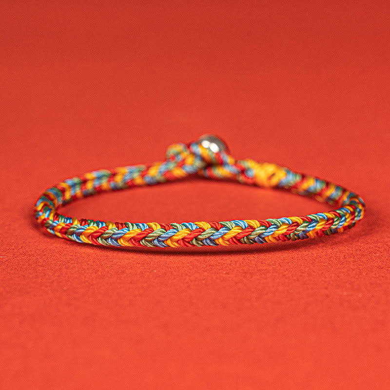 Wear FengShui 925 Sterling Silver Eight Thread Peace Knot Colorful Rope Luck Braided Bracelet