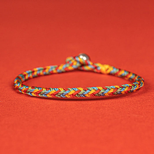 Wear FengShui 925 Sterling Silver Eight Thread Peace Knot Colorful Rope Luck Braided Bracelet