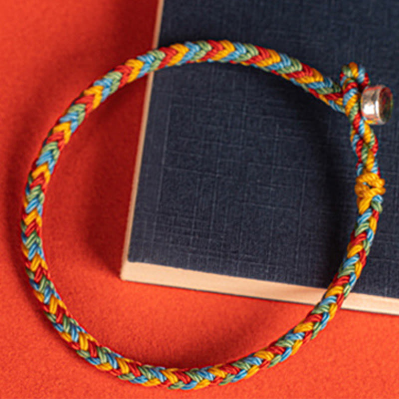 Wear FengShui 925 Sterling Silver Eight Thread Peace Knot Colorful Rope Luck Braided Bracelet
