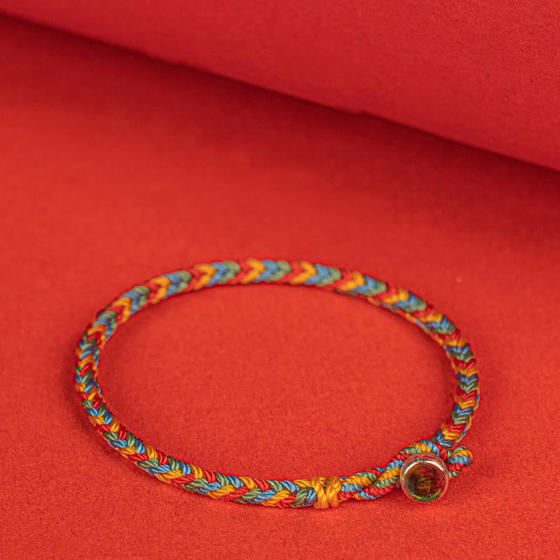 Wear FengShui 925 Sterling Silver Eight Thread Peace Knot Colorful Rope Luck Braided Bracelet