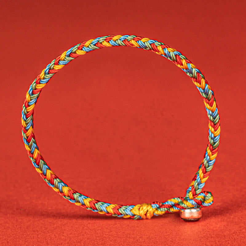 Wear FengShui 925 Sterling Silver Eight Thread Peace Knot Colorful Rope Luck Braided Bracelet
