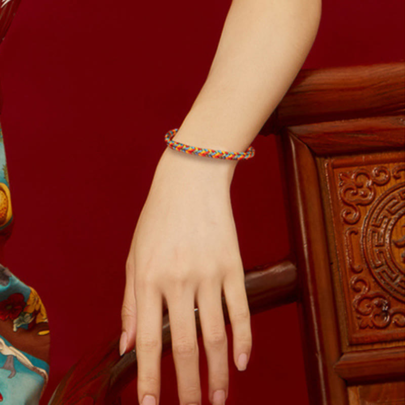 Wear FengShui 925 Sterling Silver Eight Thread Peace Knot Colorful Rope Luck Braided Bracelet