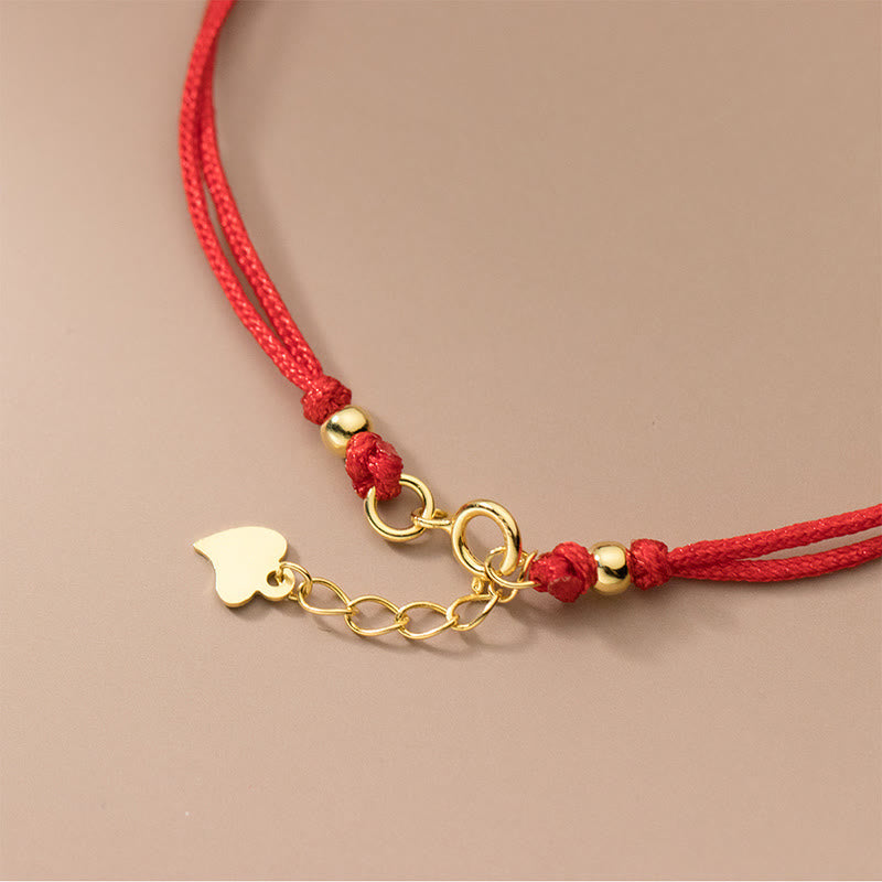 Wear FengShui 925 Sterling Silver Plated Gold Four Leaf Clover Red String Connection Bracelet