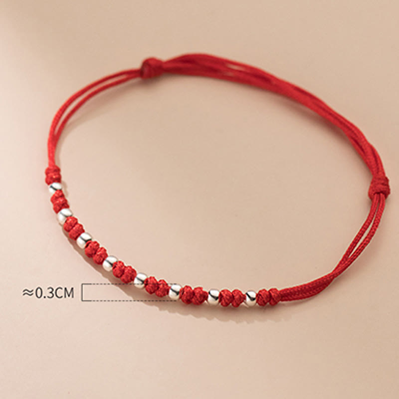 Wear FengShui 925 Sterling Silver Beads Red String Adjustable Luck Bracelet