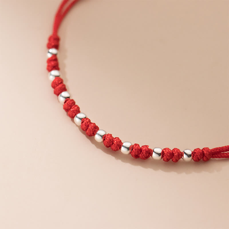 Wear FengShui 925 Sterling Silver Beads Red String Adjustable Luck Bracelet