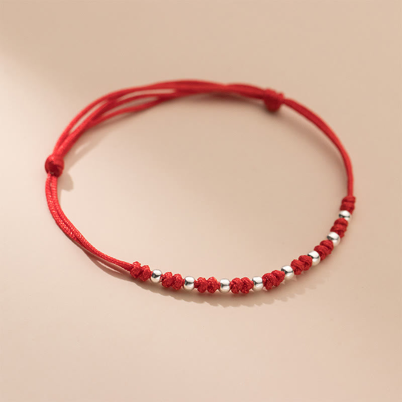 Wear FengShui 925 Sterling Silver Beads Red String Adjustable Luck Bracelet
