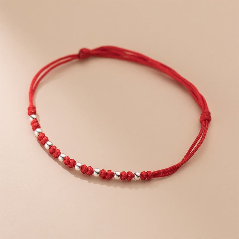 Wear FengShui 925 Sterling Silver Beads Red String Adjustable Luck Bracelet