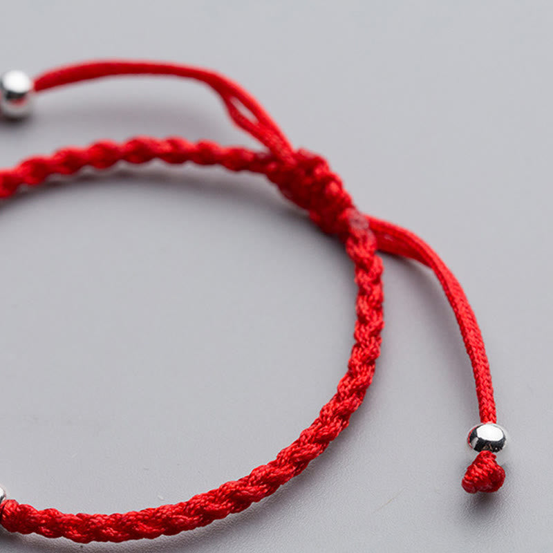 Wear FengShui 925 Sterling Silver Beads Snowflake Elephant Red String Luck Bracelet