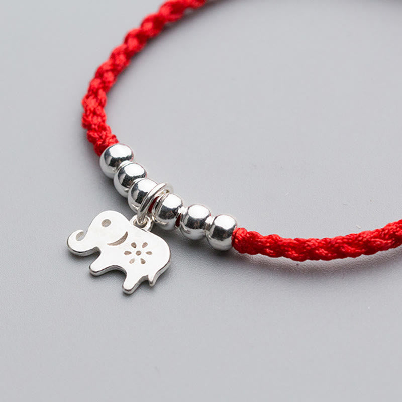 Wear FengShui 925 Sterling Silver Beads Snowflake Elephant Red String Luck Bracelet