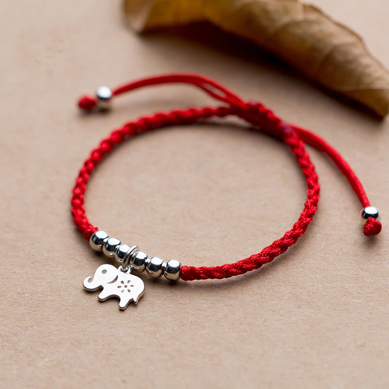 Wear FengShui 925 Sterling Silver Beads Snowflake Elephant Red String Luck Bracelet