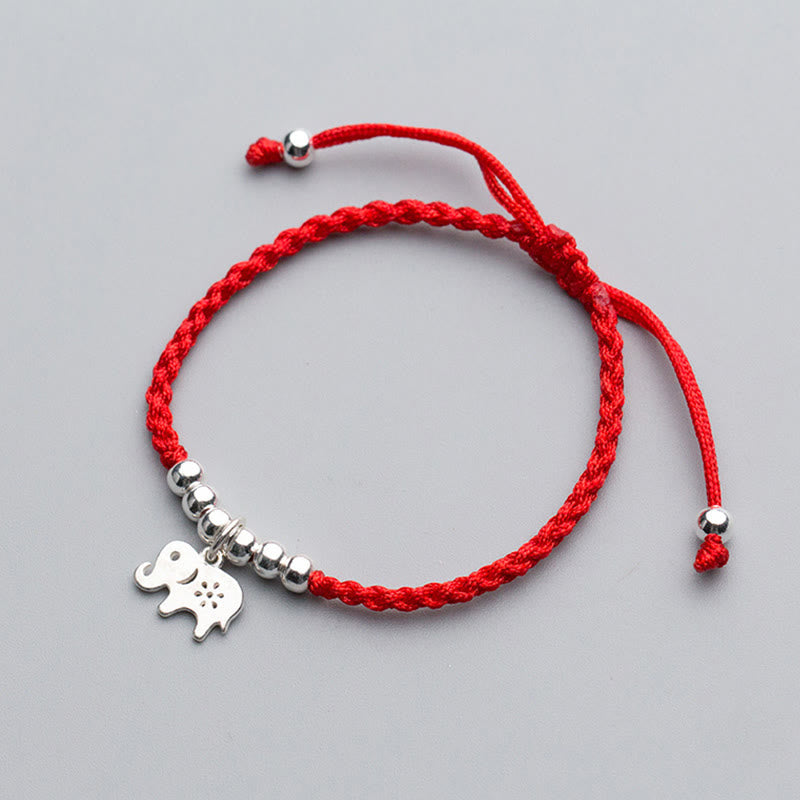 Wear FengShui 925 Sterling Silver Beads Snowflake Elephant Red String Luck Bracelet
