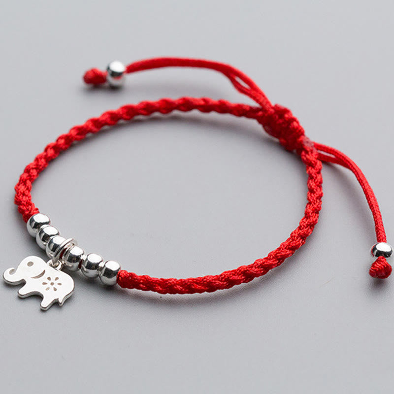 Wear FengShui 925 Sterling Silver Beads Snowflake Elephant Red String Luck Bracelet