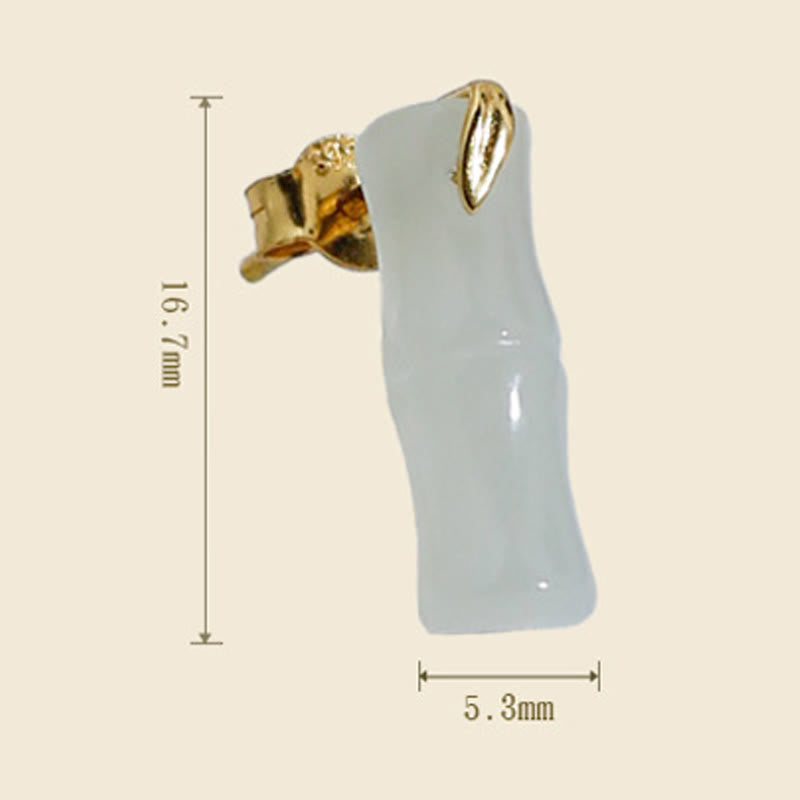 Wear FengShui Bamboo Hetian Jade 925 Sterling Silver Leaf Wealth Earrings