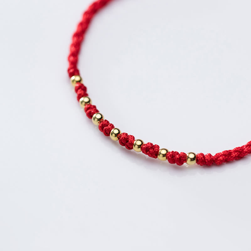Wear FengShui 925 Sterling Silver Plated Gold Beads Red String Braided Protection Bracelet