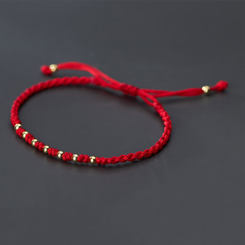 Wear FengShui 925 Sterling Silver Plated Gold Beads Red String Braided Protection Bracelet