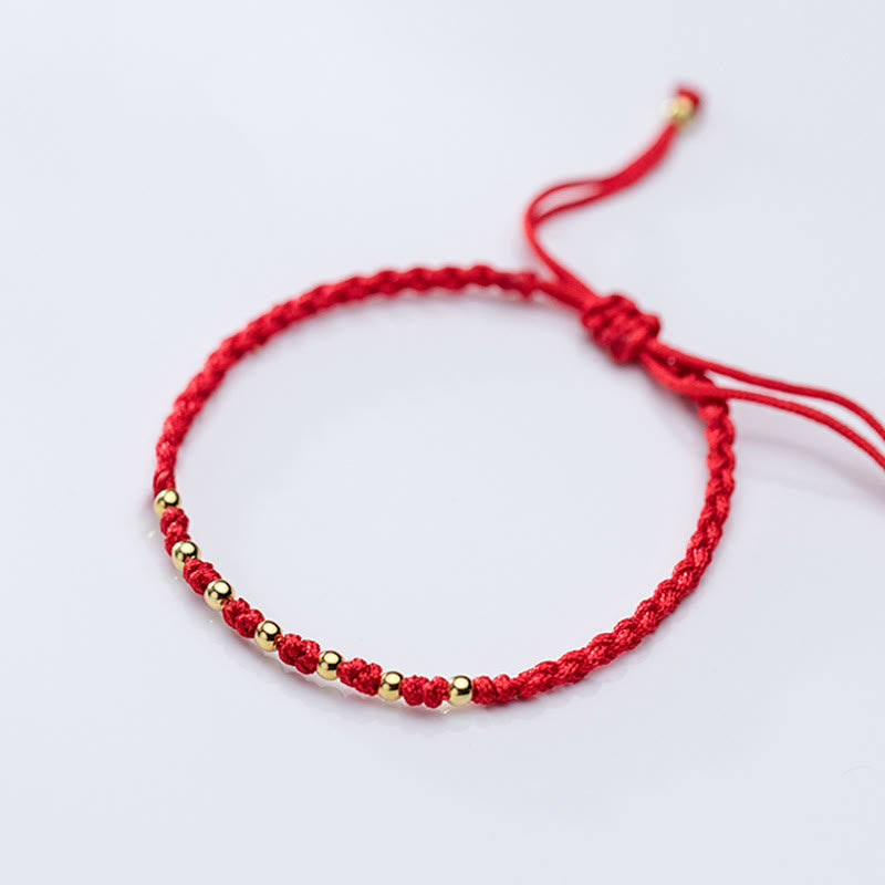 Wear FengShui 925 Sterling Silver Plated Gold Beads Red String Braided Protection Bracelet