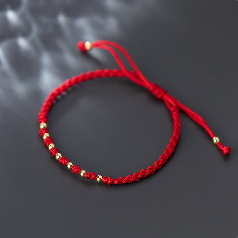 Wear FengShui 925 Sterling Silver Plated Gold Beads Red String Braided Protection Bracelet