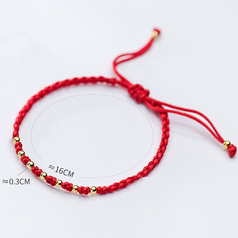 Wear FengShui 925 Sterling Silver Plated Gold Beads Red String Braided Protection Bracelet