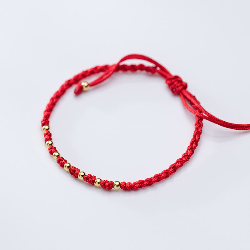 Wear FengShui 925 Sterling Silver Plated Gold Beads Red String Braided Protection Bracelet