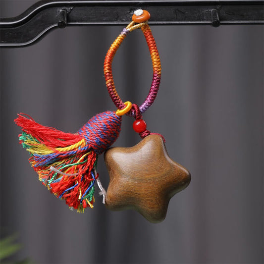 Wear FengShui Tibetan Colored Rope Green Sandalwood Star Moon Peace Key Chain