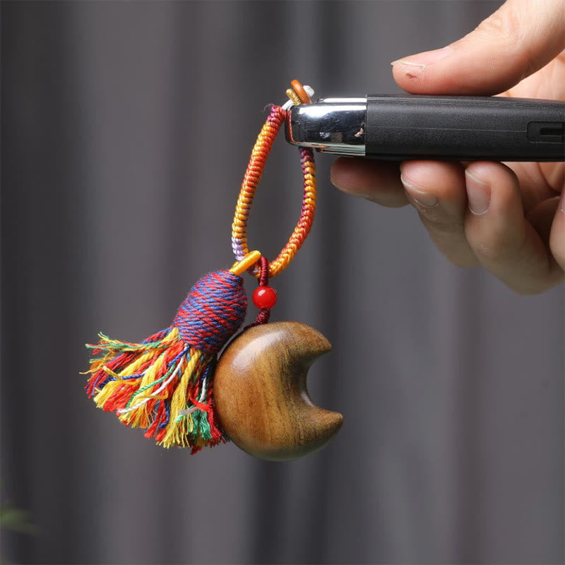 Wear FengShui Tibetan Colored Rope Green Sandalwood Star Moon Peace Key Chain