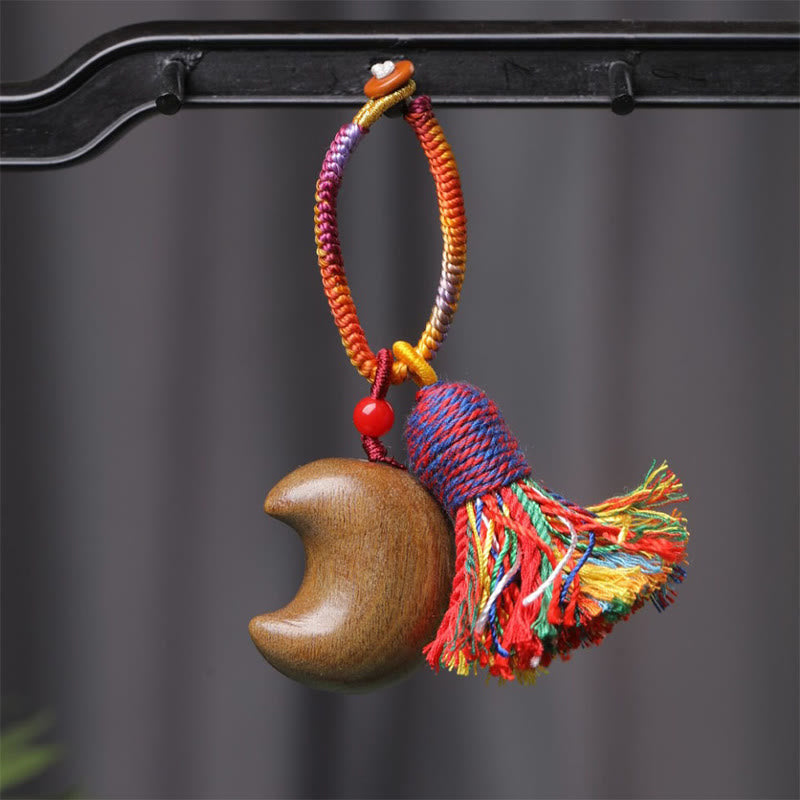 Wear FengShui Tibetan Colored Rope Green Sandalwood Star Moon Peace Key Chain