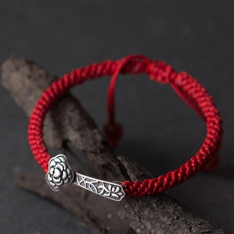 Wear FengShui Retro 925 Sterling Silver Ruyi As One Wishes Red String Braided Luck Bracelet