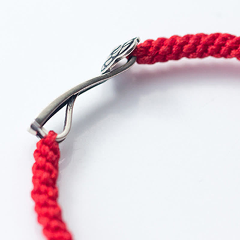 Wear FengShui Retro 925 Sterling Silver Ruyi As One Wishes Red String Braided Luck Bracelet