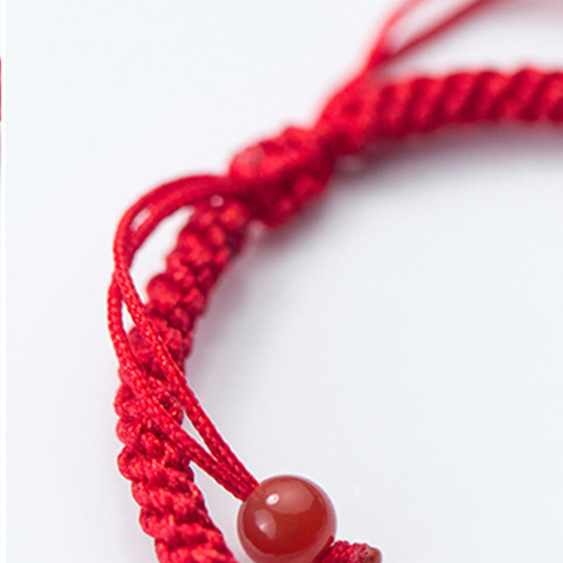 Wear FengShui Retro 925 Sterling Silver Ruyi As One Wishes Red String Braided Luck Bracelet