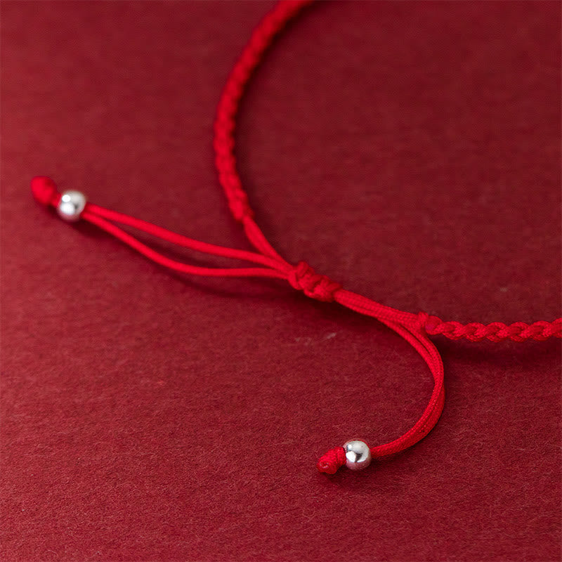 Wear FengShui Retro 925 Sterling Silver Four Leaf Clover Pearl Luck Red String Bracelet