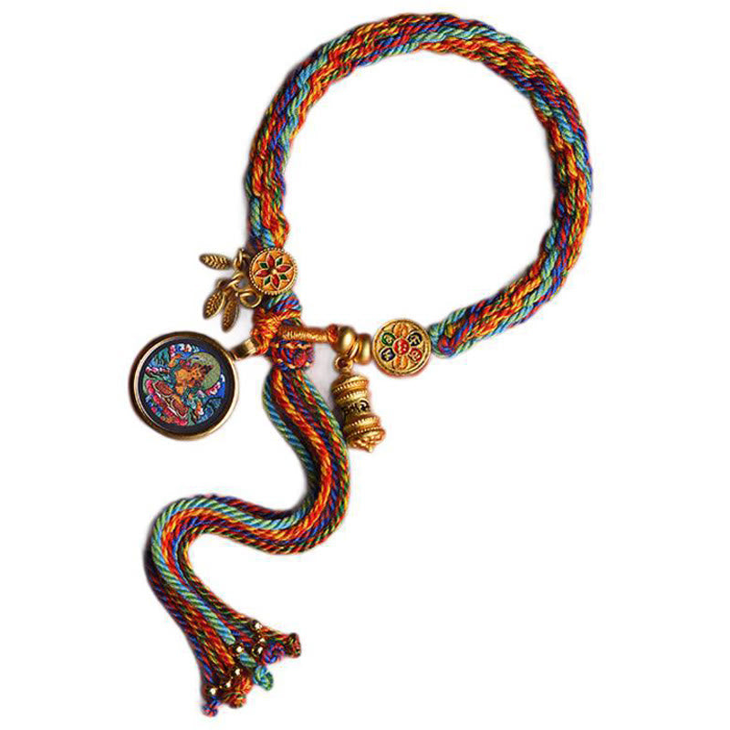 Wear FengShui Thangka Tibetan Chinese Zodiac Zakiram Colorful Rope Connection String Bracelet