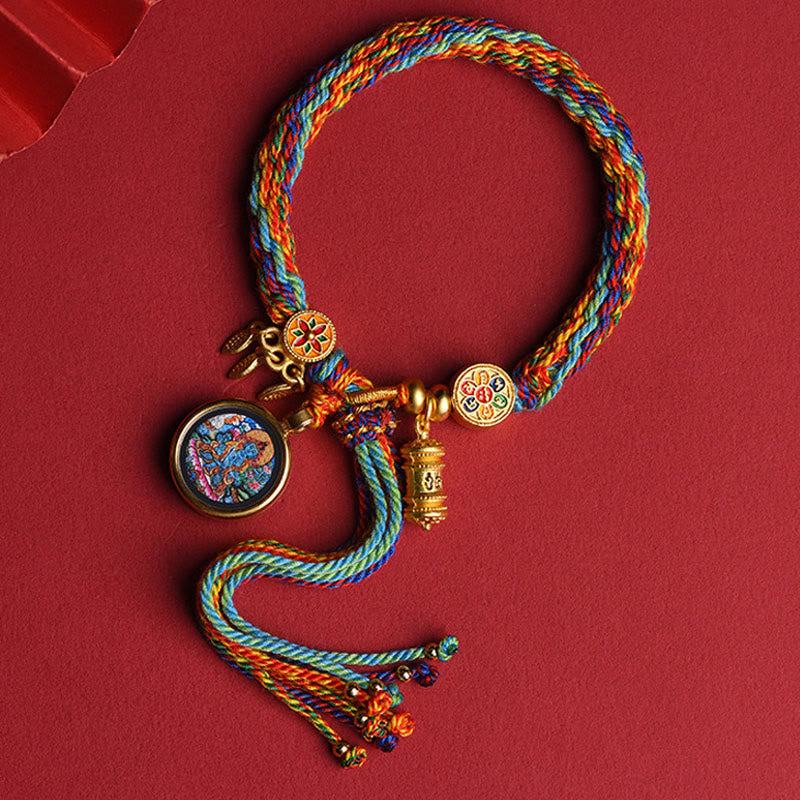 Wear FengShui Thangka Tibetan Chinese Zodiac Zakiram Colorful Rope Connection String Bracelet