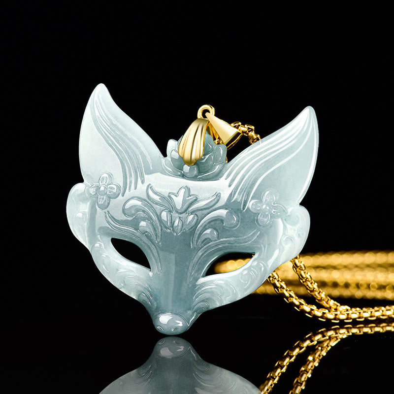 Wear FengShui Fox Mask Jade Titanium Steel Necklace Luck Pendant