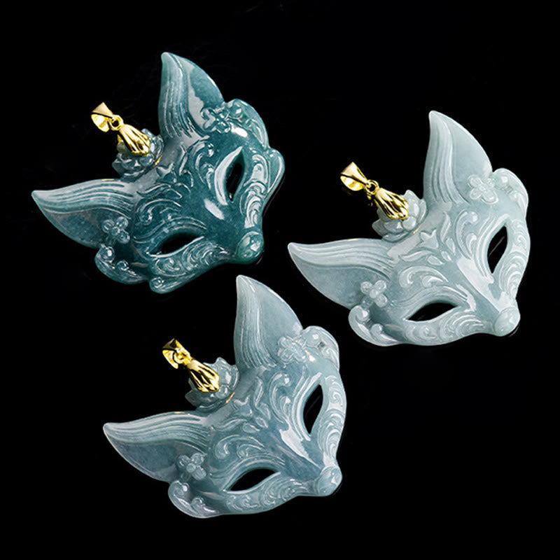 Wear FengShui Fox Mask Jade Titanium Steel Necklace Luck Pendant