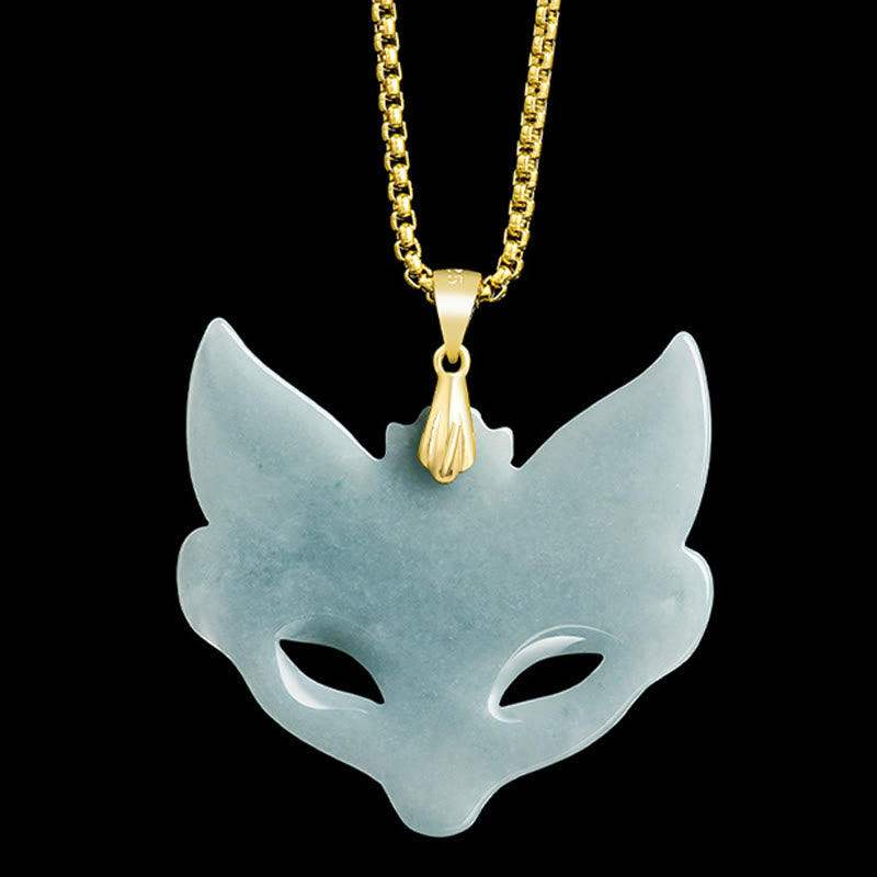 Wear FengShui Fox Mask Jade Titanium Steel Necklace Luck Pendant