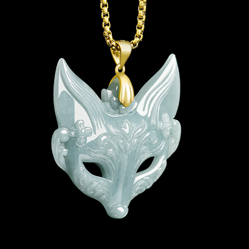 Wear FengShui Fox Mask Jade Titanium Steel Necklace Luck Pendant