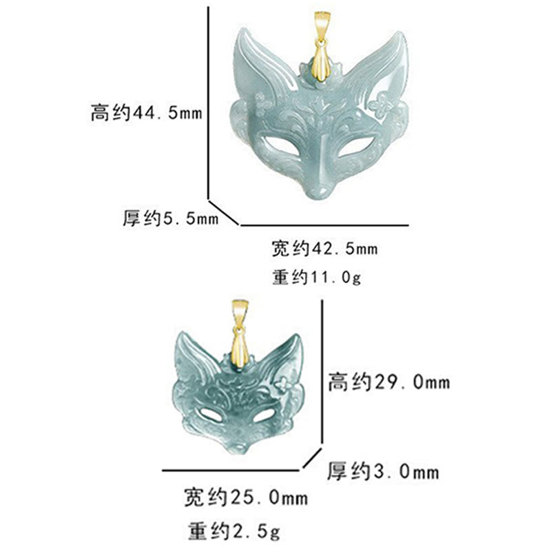 Wear FengShui Fox Mask Jade Titanium Steel Necklace Luck Pendant
