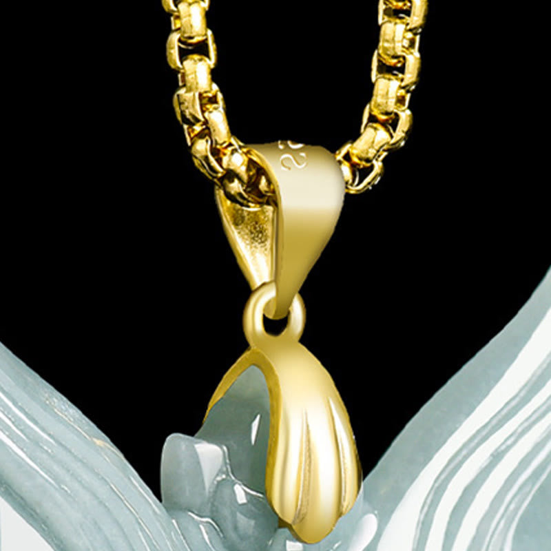 Wear FengShui Fox Mask Jade Titanium Steel Necklace Luck Pendant
