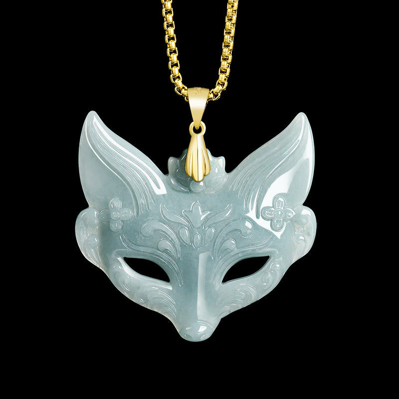 Wear FengShui Fox Mask Jade Titanium Steel Necklace Luck Pendant