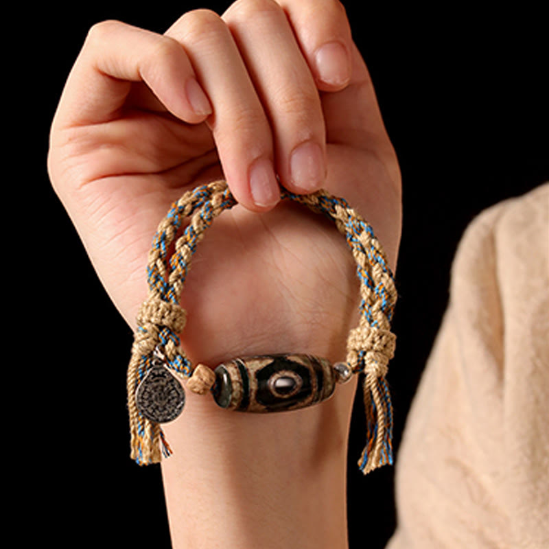 Wear FengShui Handmade Tibetan Dzi Bead Wealth Protection Braided String Bracelet