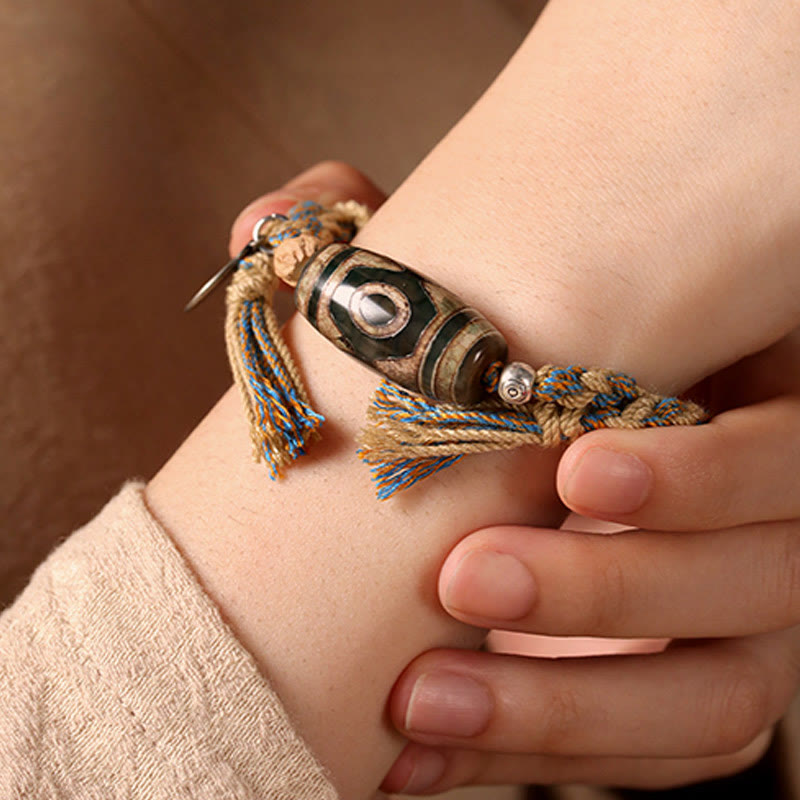 Wear FengShui Handmade Tibetan Dzi Bead Wealth Protection Braided String Bracelet