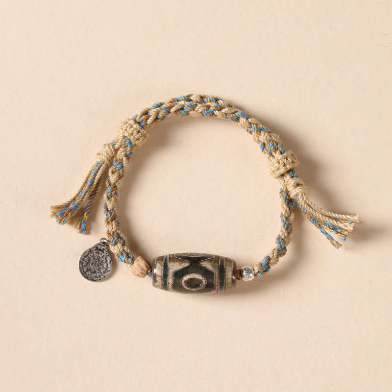Wear FengShui Handmade Tibetan Dzi Bead Wealth Protection Braided String Bracelet