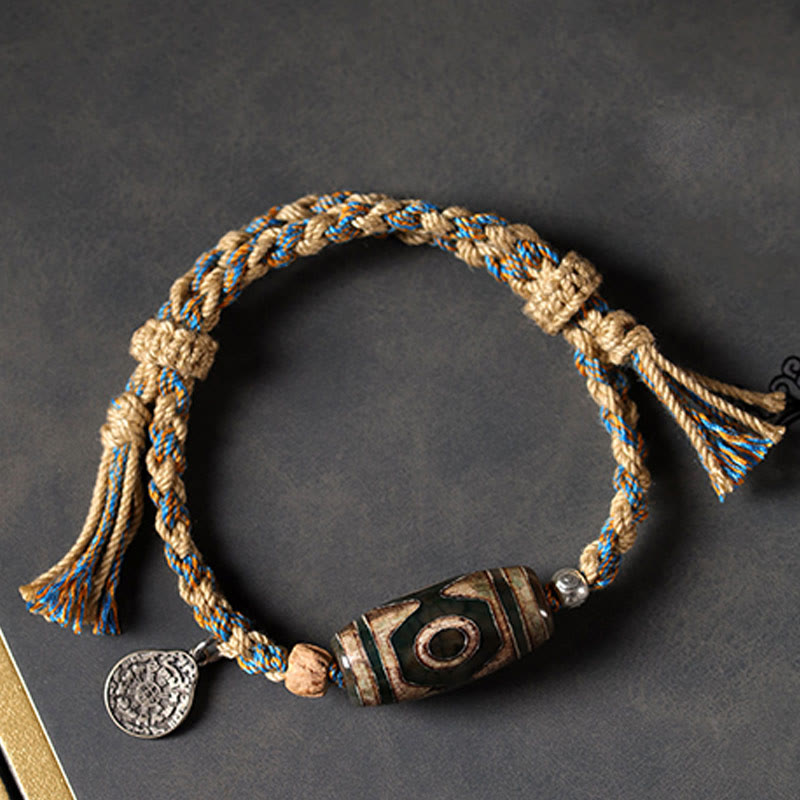 Wear FengShui "May Blessings Protect Your Journey" Dzi Bead Bracelet Includes Gift Message Card