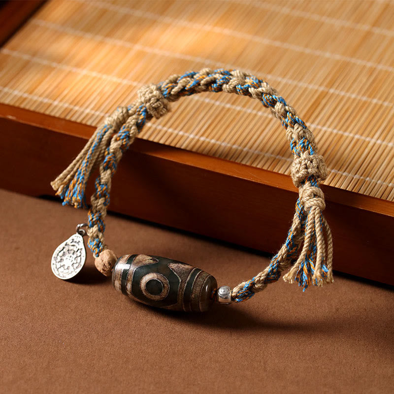 Wear FengShui Handmade Tibetan Dzi Bead Wealth Protection Braided String Bracelet