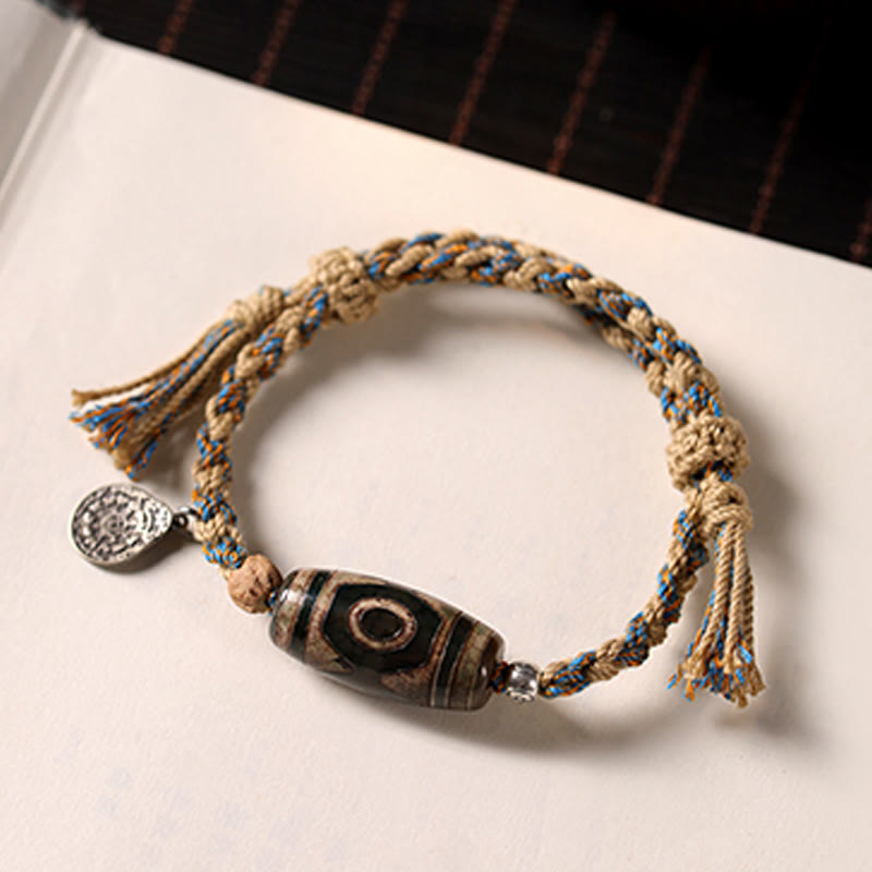 Wear FengShui Handmade Tibetan Dzi Bead Wealth Protection Braided String Bracelet
