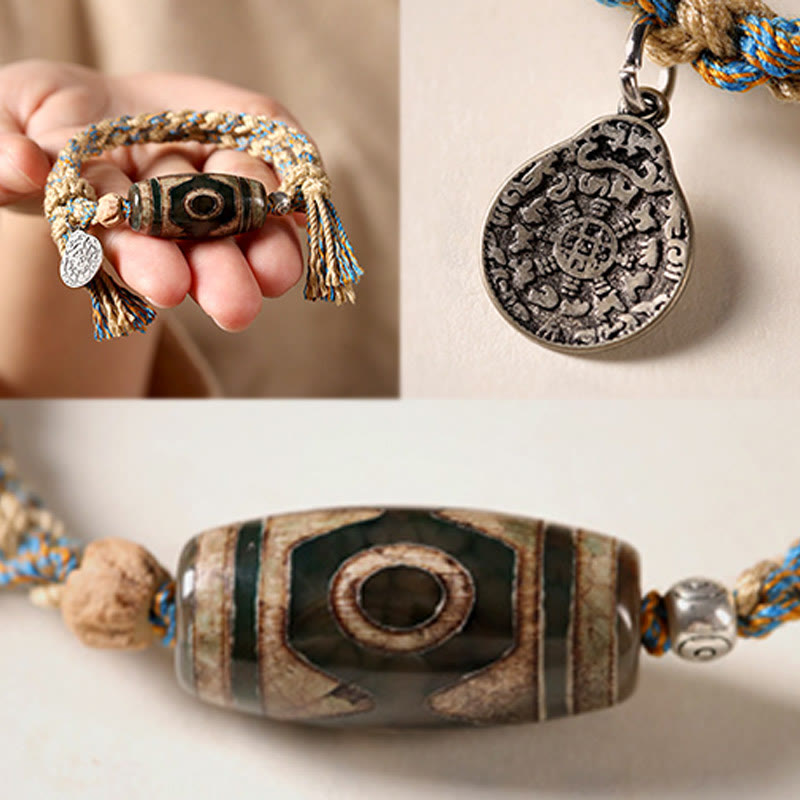 Wear FengShui "May Blessings Protect Your Journey" Dzi Bead Bracelet Includes Gift Message Card