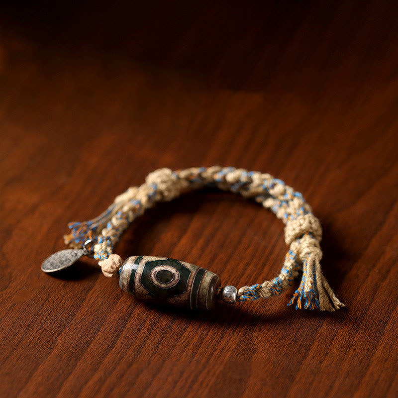 Wear FengShui "May Blessings Protect Your Journey" Dzi Bead Bracelet Includes Gift Message Card