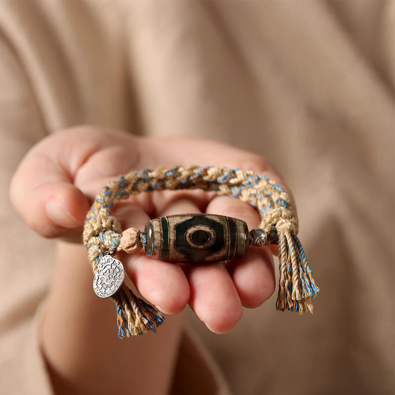 Wear FengShui Handmade Tibetan Dzi Bead Wealth Protection Braided String Bracelet